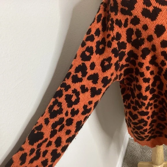 R13 Cashmere Sweater Orange Black Leopard Oversized Lg - Picture 7 of 12